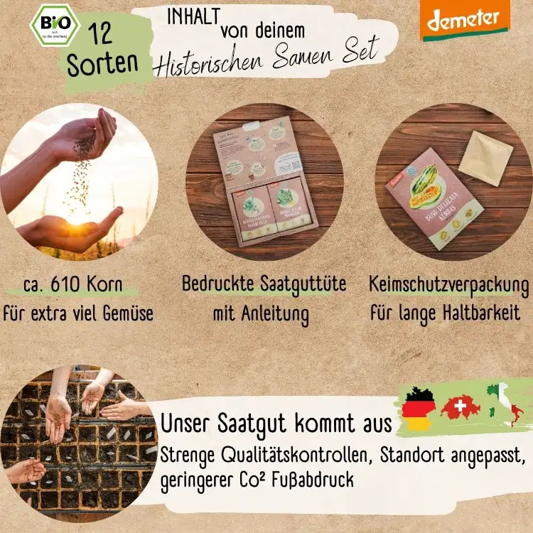Dein 12 Demeter Historisches Gemüse Samen Set