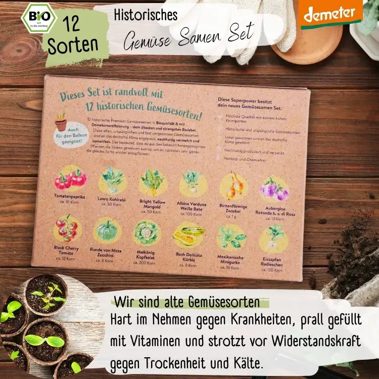 Dein 12 Demeter Historisches Gemüse Samen Set