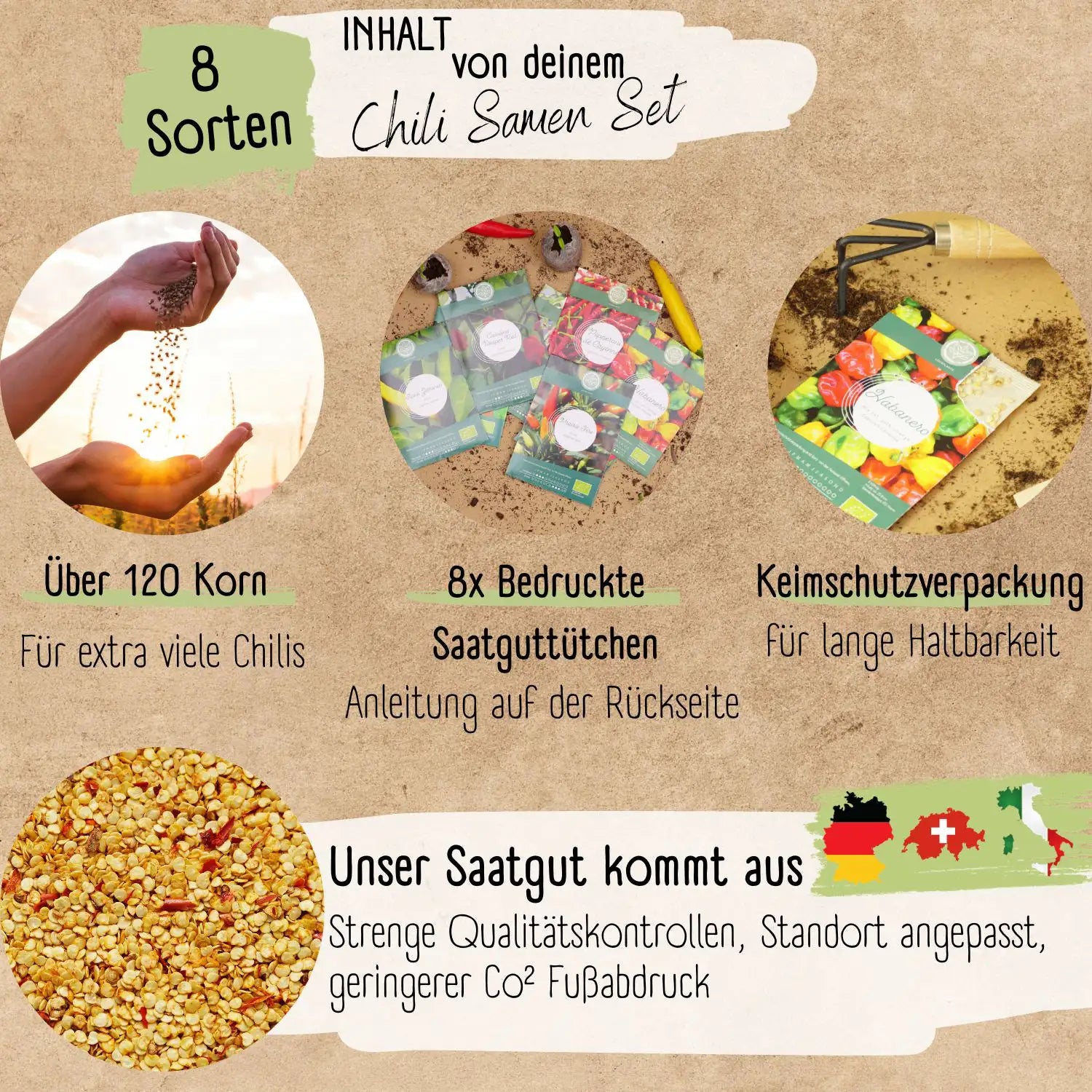 Bio Chili Samen Set mit 8 Sorten