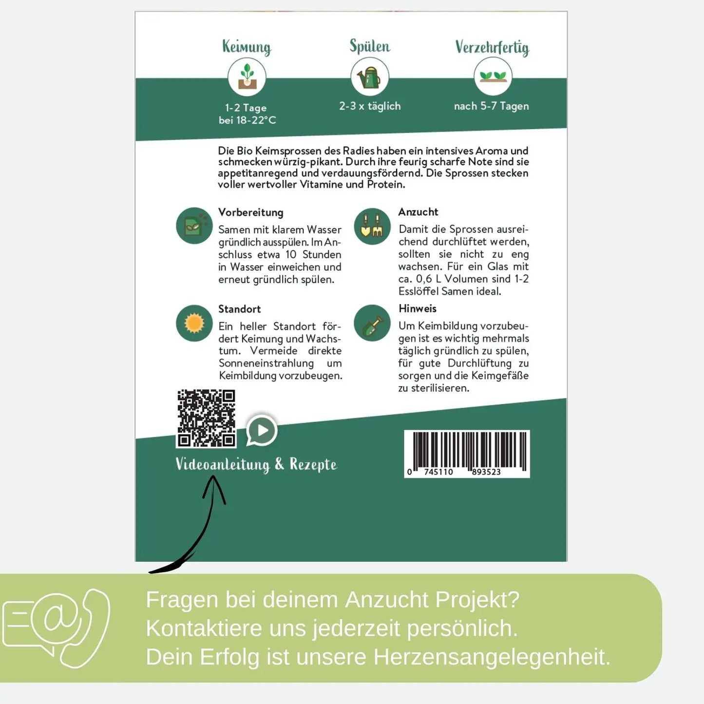 Bio Radieschen Sprossen Samen mit persönlichen Support