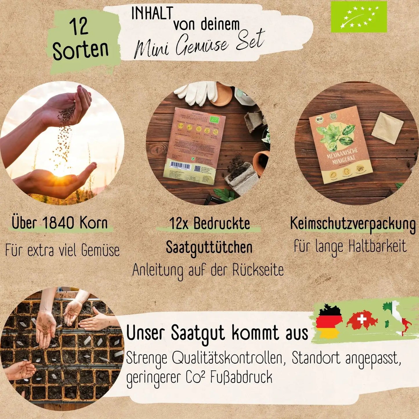 Dein 12 Bio Balkon & Hochbeet Gemüsesamen Set