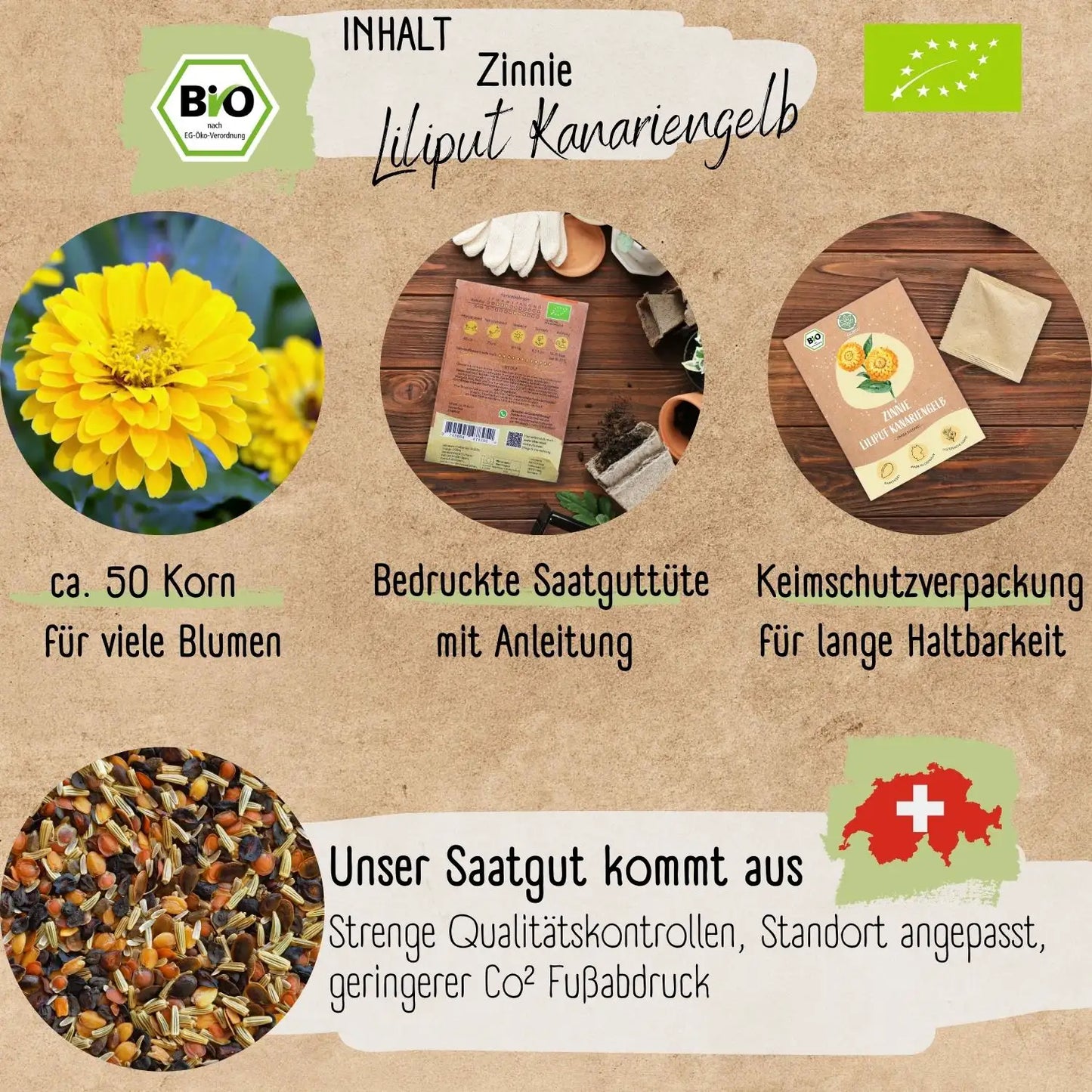 Bio Zinnie Samen Liliput Kanariengelb