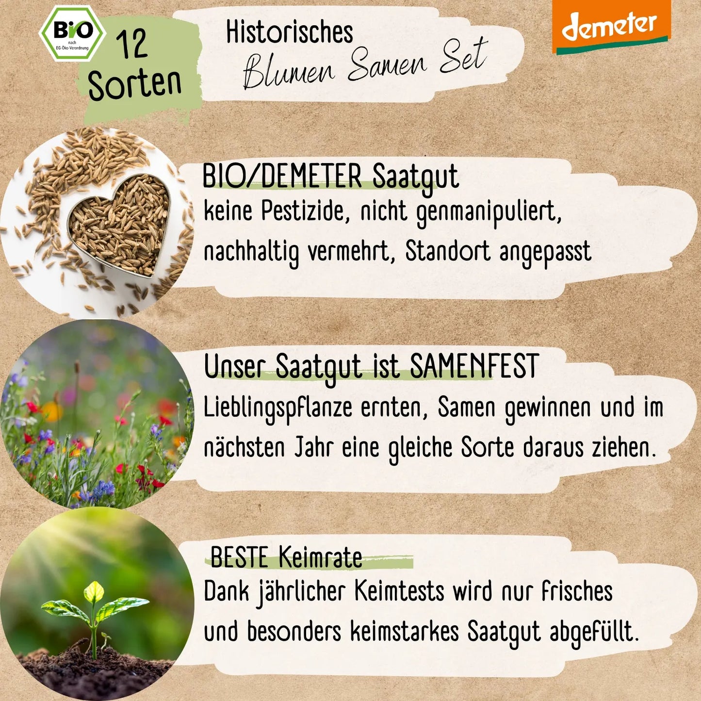 Dein 12 Demeter Historisches Blumen Samen Set