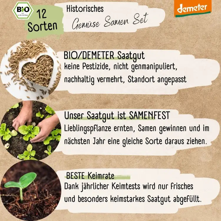 Dein 12 Demeter Historisches Gemüse Samen Set