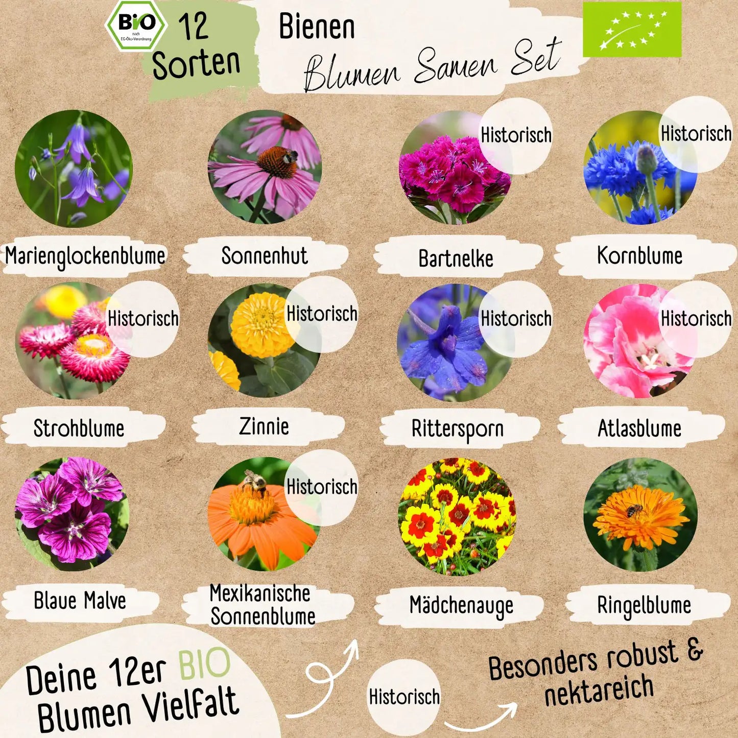 Dein 12 Bio Bienen Blumensamen Set