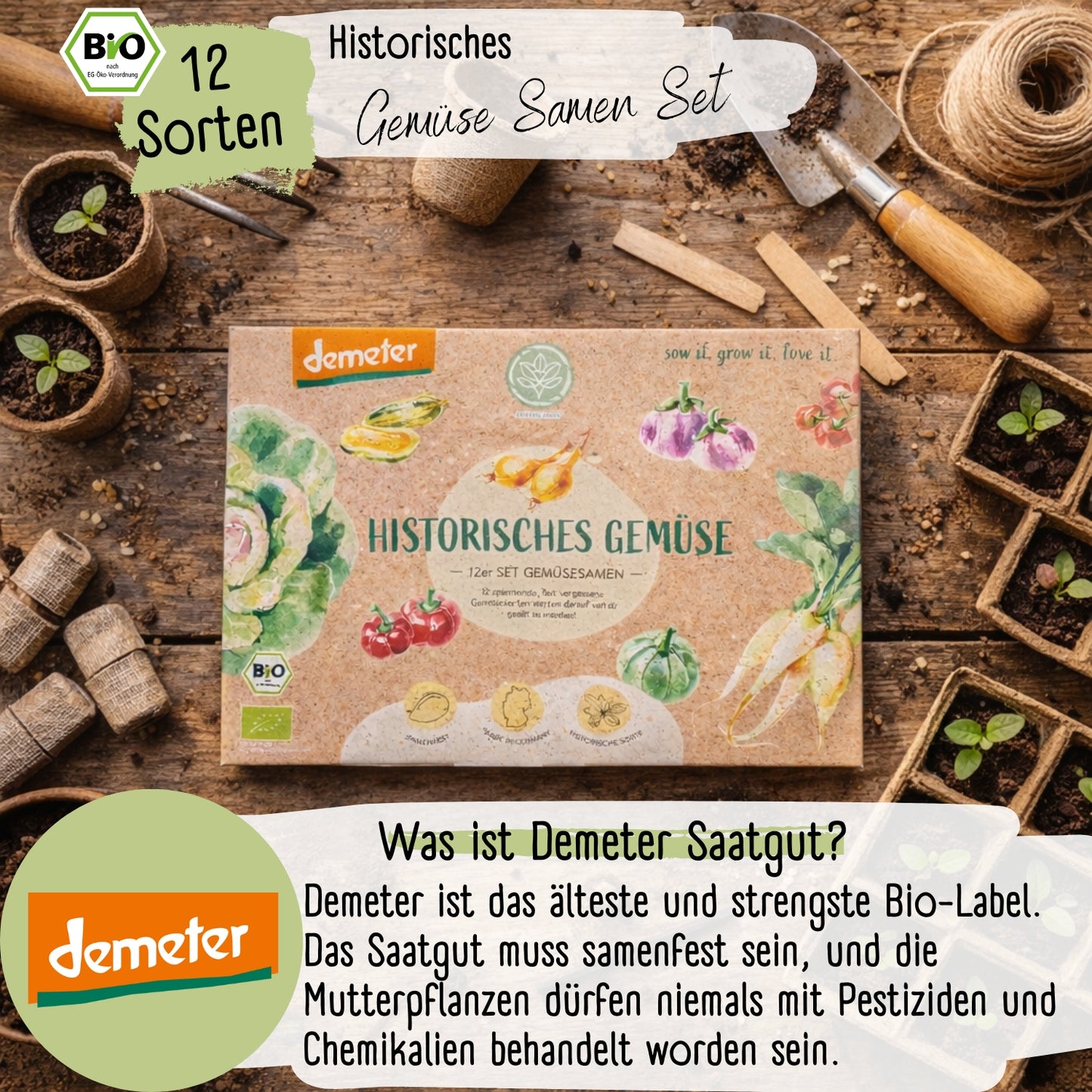 Dein 12 Demeter Historisches Gemüse Samen Set