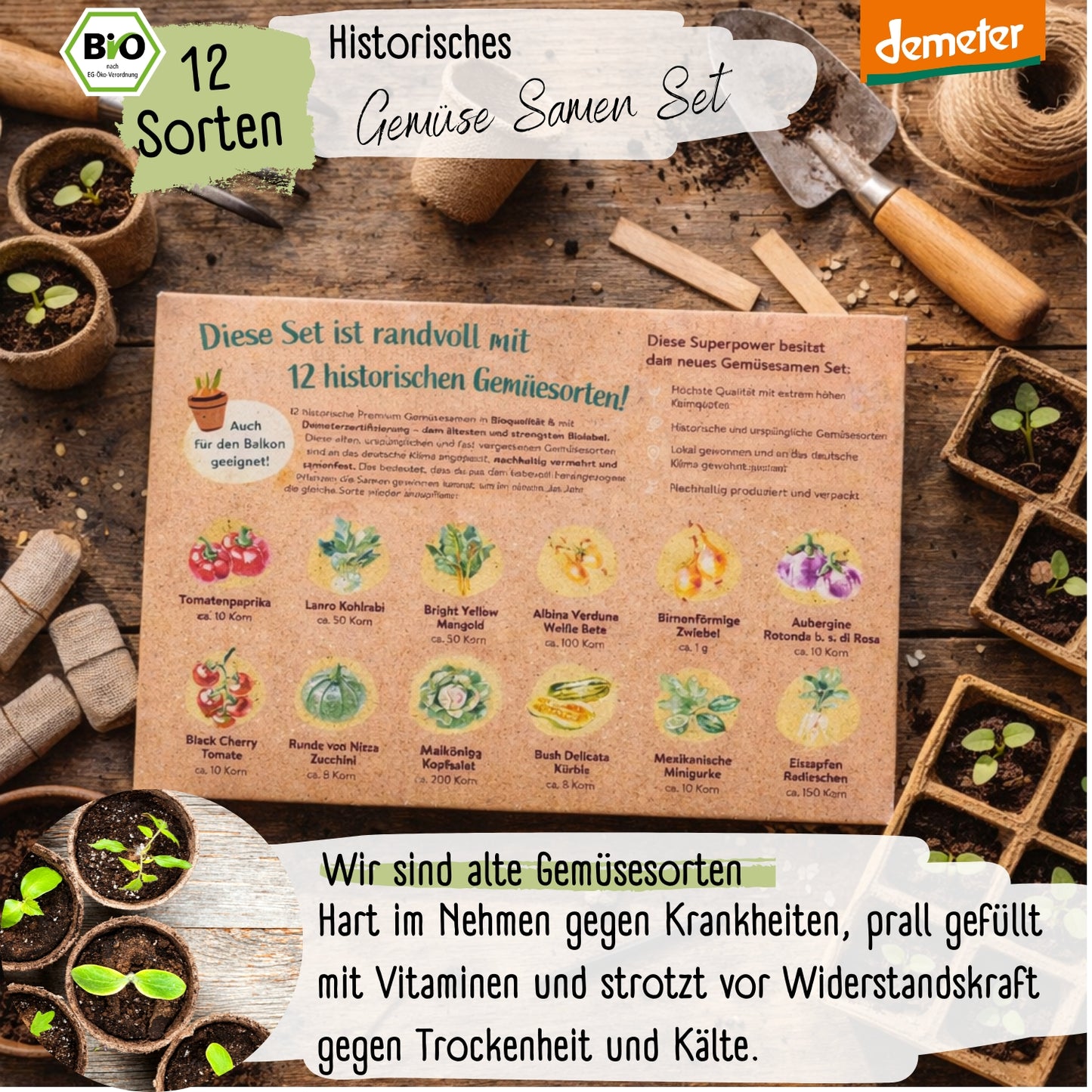 Dein 12 Demeter Historisches Gemüse Samen Set